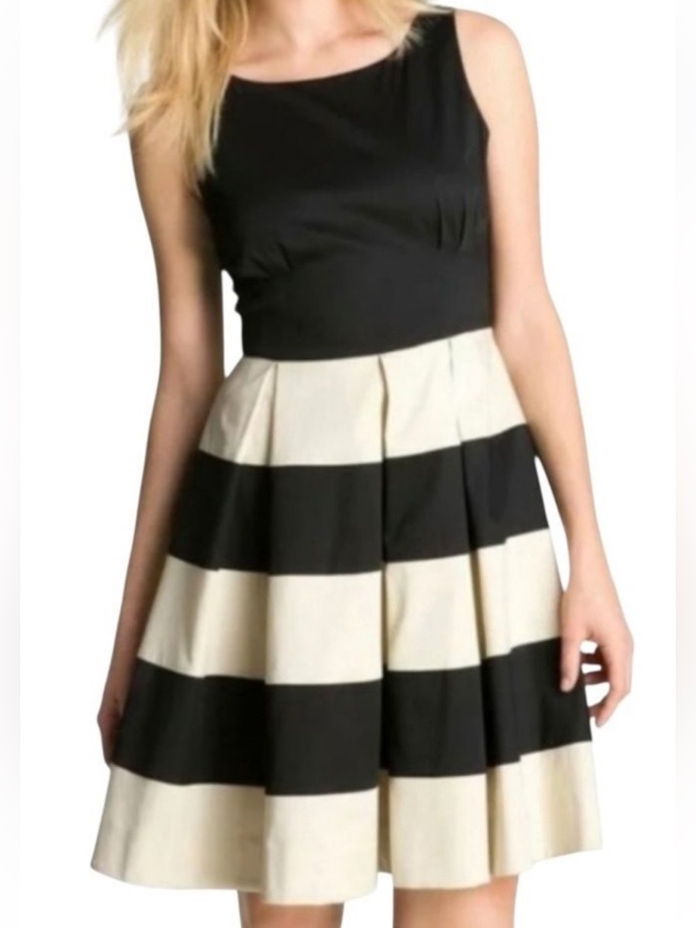 kate spade Black and Cream Striped Fit-and-Flare Dress